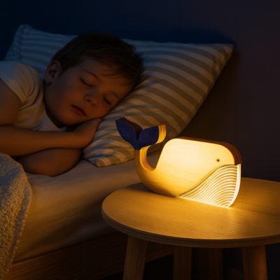 baleine veilleuse bois enfant endormi paisiblement