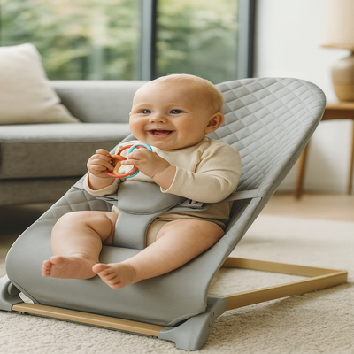 bebe confort transat gris enfant souriant