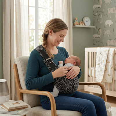 bebe porte en echarpe sécuritaire maman assise