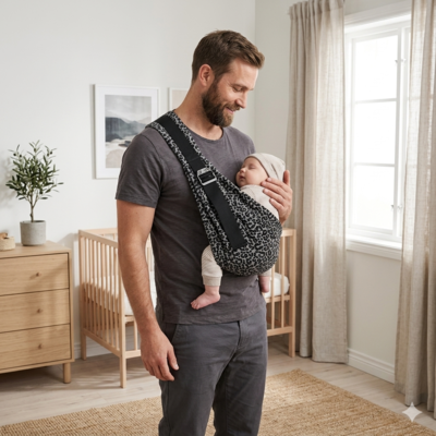 bebe porte en echarpe sécuritaire papa avec enfant