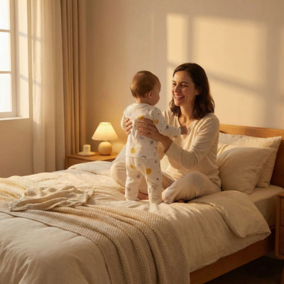 bebe pyjamas ensemble maman avec bebe debout