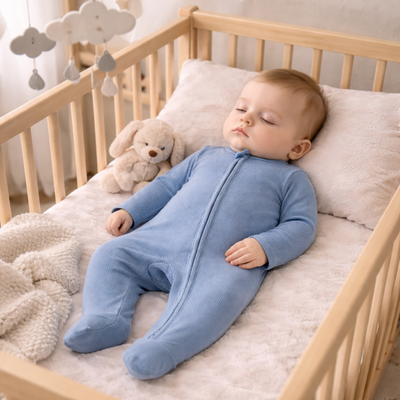 bebe pyjamas manches longues bleu enfant couché