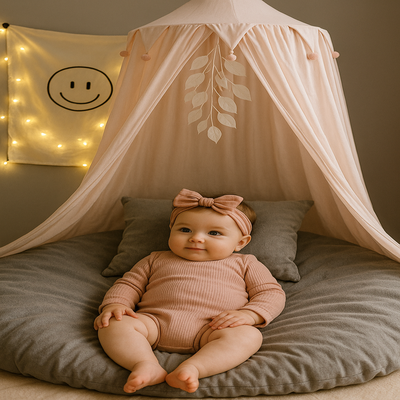 ciel de lit angélique rose clair enfant couché