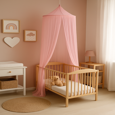 ciel de lit bébé cocon magique violet sur berceau