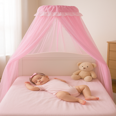 ciel de lit bebe doux rêves rose sans support bébé allongé