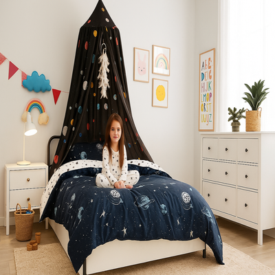 ciel de lit doux rêves enfant noir enfant assis