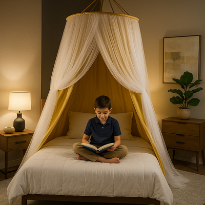 ciel de lit enfant blanc crème jaune doré enfant lit