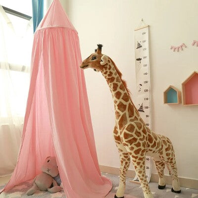 ciel de lit enfant protecteur rose avec girafe