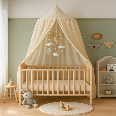 ciel de lit pour bebe anti moustique kaki agréable au toucher