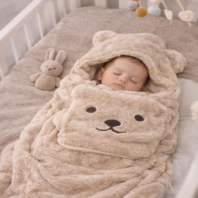couverture enveloppante bebe chaud kaki enfant endormi
