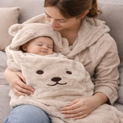 couverture enveloppante bebe chaud kaki maman avec enfant