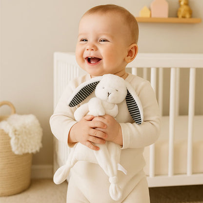 doudou bebe berceau blanc avec bébé debout