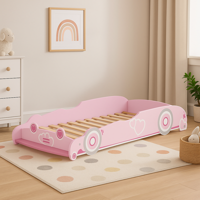 lit par terre fille rose