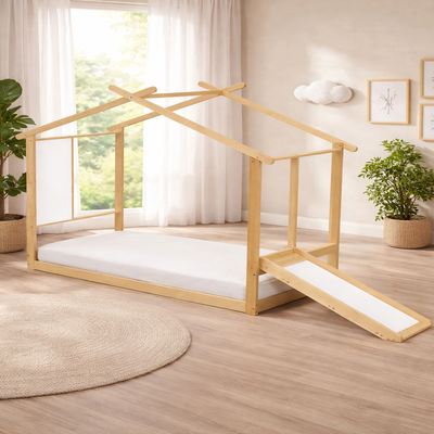 lit ras du sol avec toboggan avec matelas