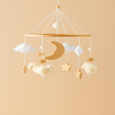 mobile bébé éveil naturel mouton blanc