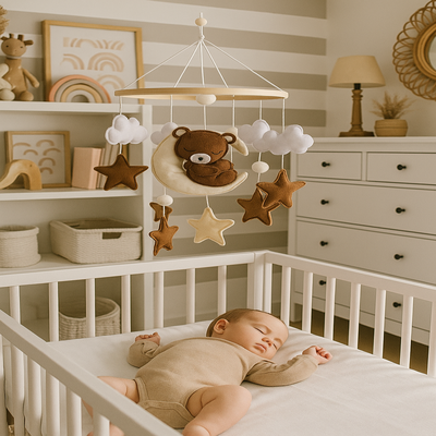mobile bebe ourson brun bébé dort