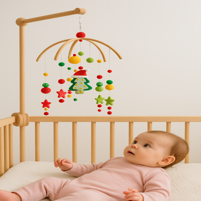mobile musical bébé douce berceuse arbre de noel bébé allongé