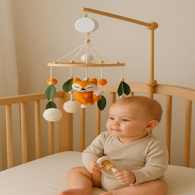 mobile musical bébé douce berceuse renard bébé assis