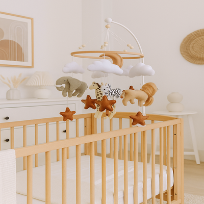 mobile musical pour bebe savane safari avec soutien