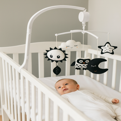 mobile musique bebe cloche de lit hibou enfant allongé