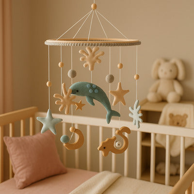 mobile pour lit bebe feutrine baleine grise