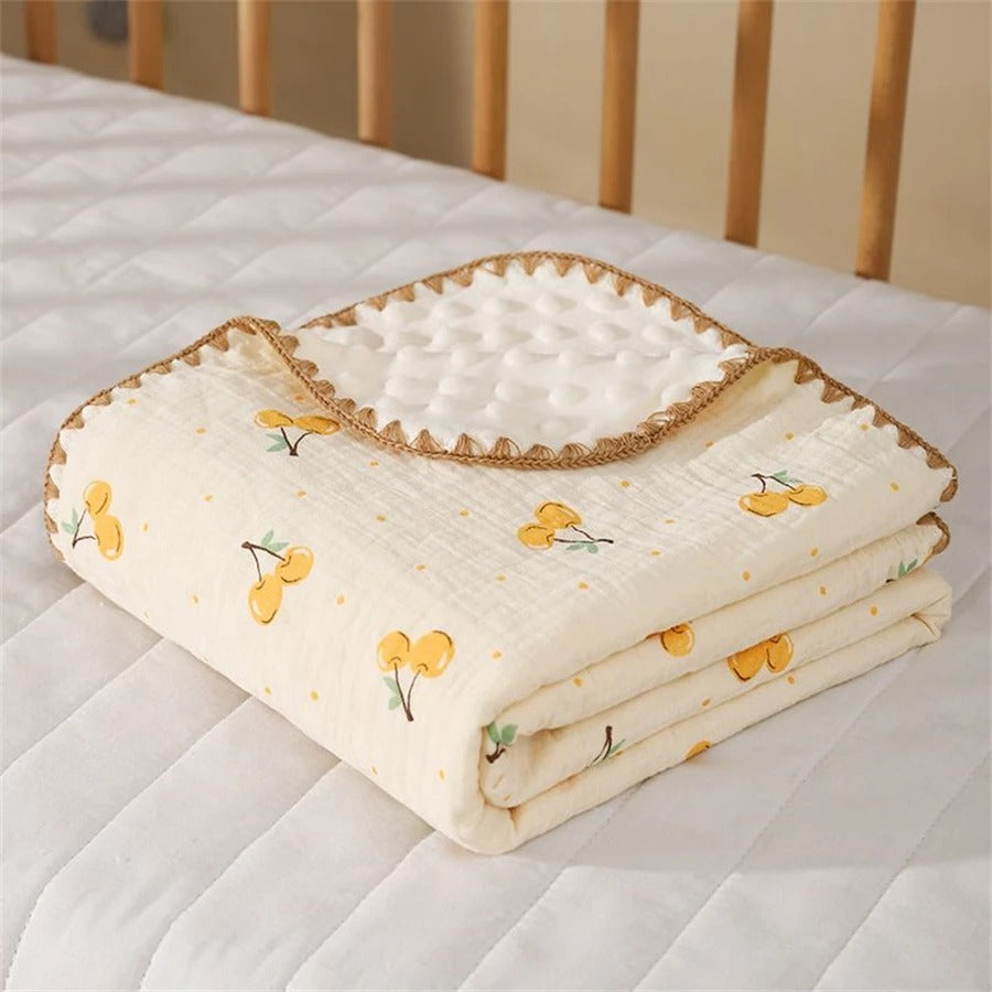 polaire couverture bebe douce doublée cérise jaune