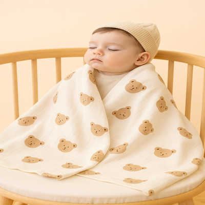 polaire couverture bebe enveloppante tête d'ours et ligne bébé assis