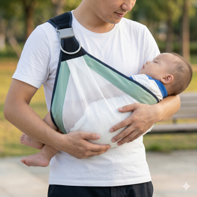 port bebe en echarpe enfant avec papa