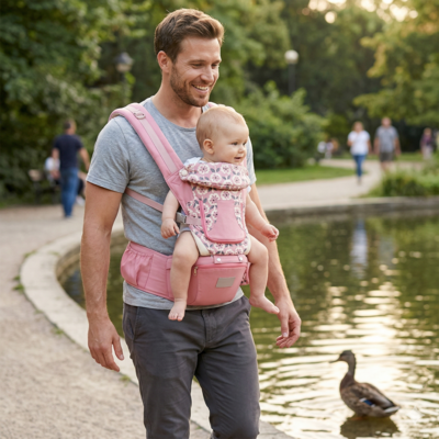 porte bebe ergobaby echarpe de portage papa en balade avec enfant