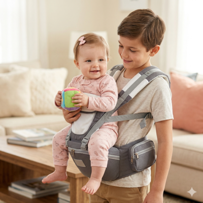 porte bébé kangourou frère avec sa petite soeur