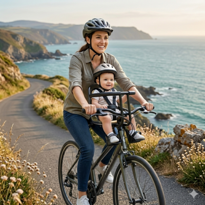 porte bebe velo anti chute noir enfant avec maman