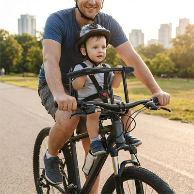 porte bebe velo anti chute noir papa en promenade avec enfant
