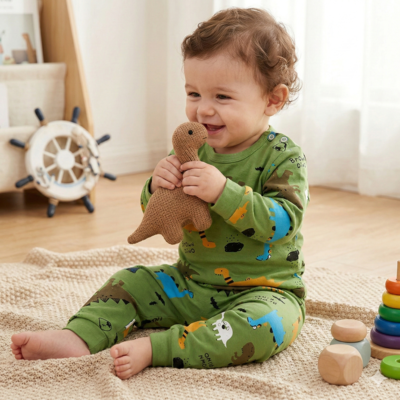pyjama bebe adorable vert enfant assis