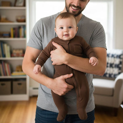 pyjama bebe barboteuse brun bébé avec papa