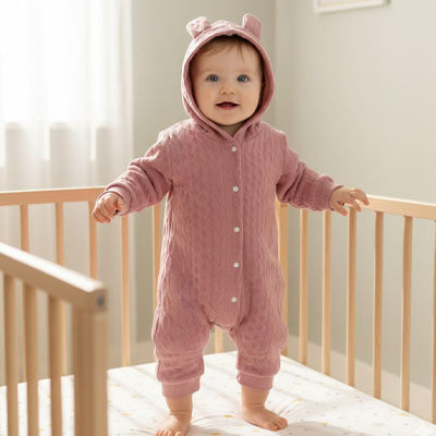 pyjama bébé fille à capuche brun enfant debout