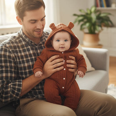 pyjama bébé fille à capuche brun papa avec enfant