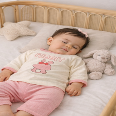 pyjama bebe fille dessin animé rose enfant dort