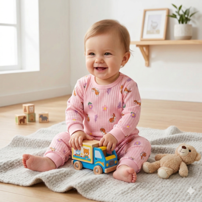 pyjama bebe fille léger rose enfant assis