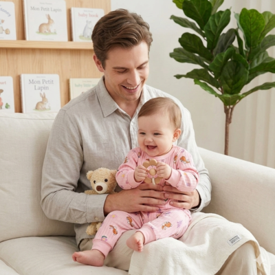 pyjama bebe fille léger rose papa avec enfant