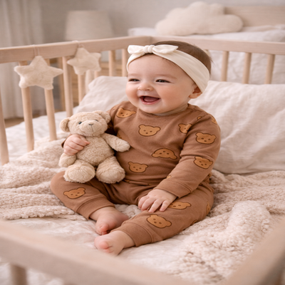 pyjama bebe velour astronomique brun enfant assis