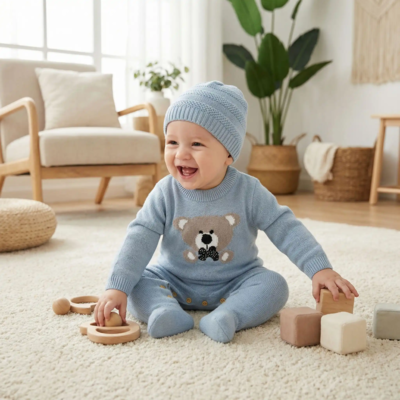 pyjama garcon bebe bleu ciel enfant assis