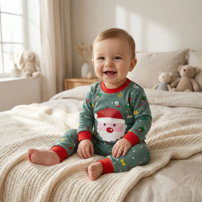 pyjama noel bebe dessin anime enfant assis