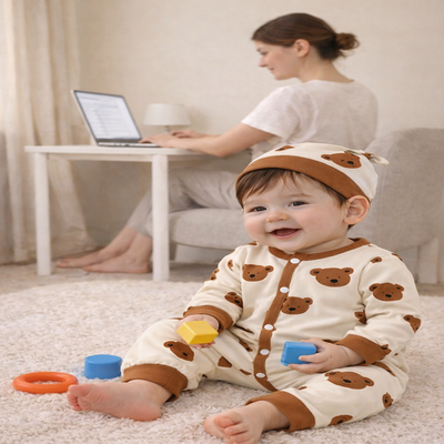 pyjama pour bébé garçon boutonée ours bébé assis