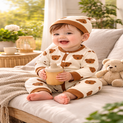 pyjama pour bébé garçon boutonée ours bébé avec biberon