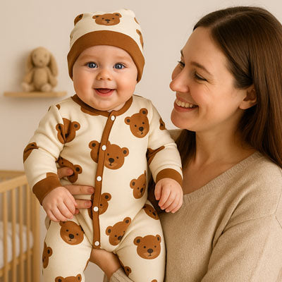 pyjama pour bébé garçon boutonée ours maman avec bébé