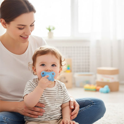 sucette bebe apaisante bleu maman avec enfant