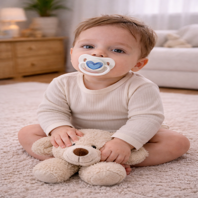 sucette pour bebe résistante bleu bébé assis