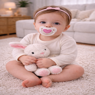 sucette pour bebe résistante rose bébé assis