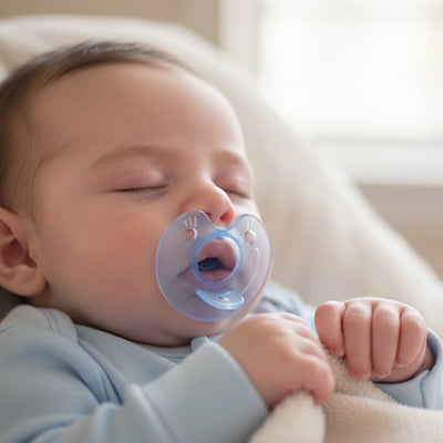 sucette silicone bleu enfant couché