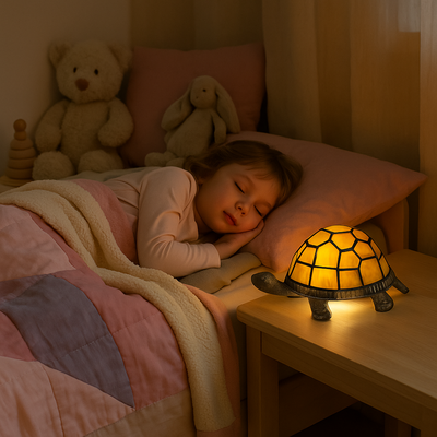 tortue veilleuse style tiffany jaune enfant endormi